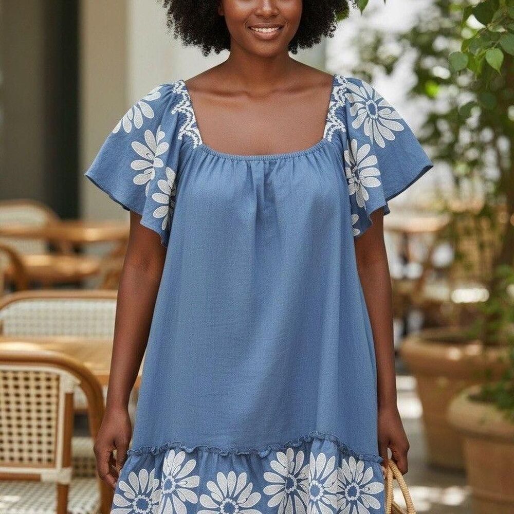 Robbie-bee Women's Blue and White Dress